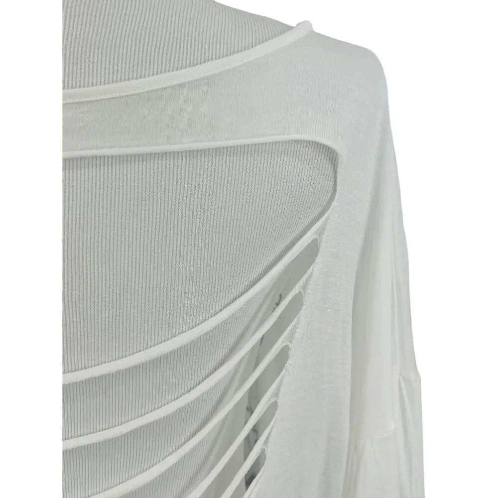 Slouchy White Black Graphic Print Cut-Out Slashed Back L/S Top | Streetwear Glam - Picture 6 of 10